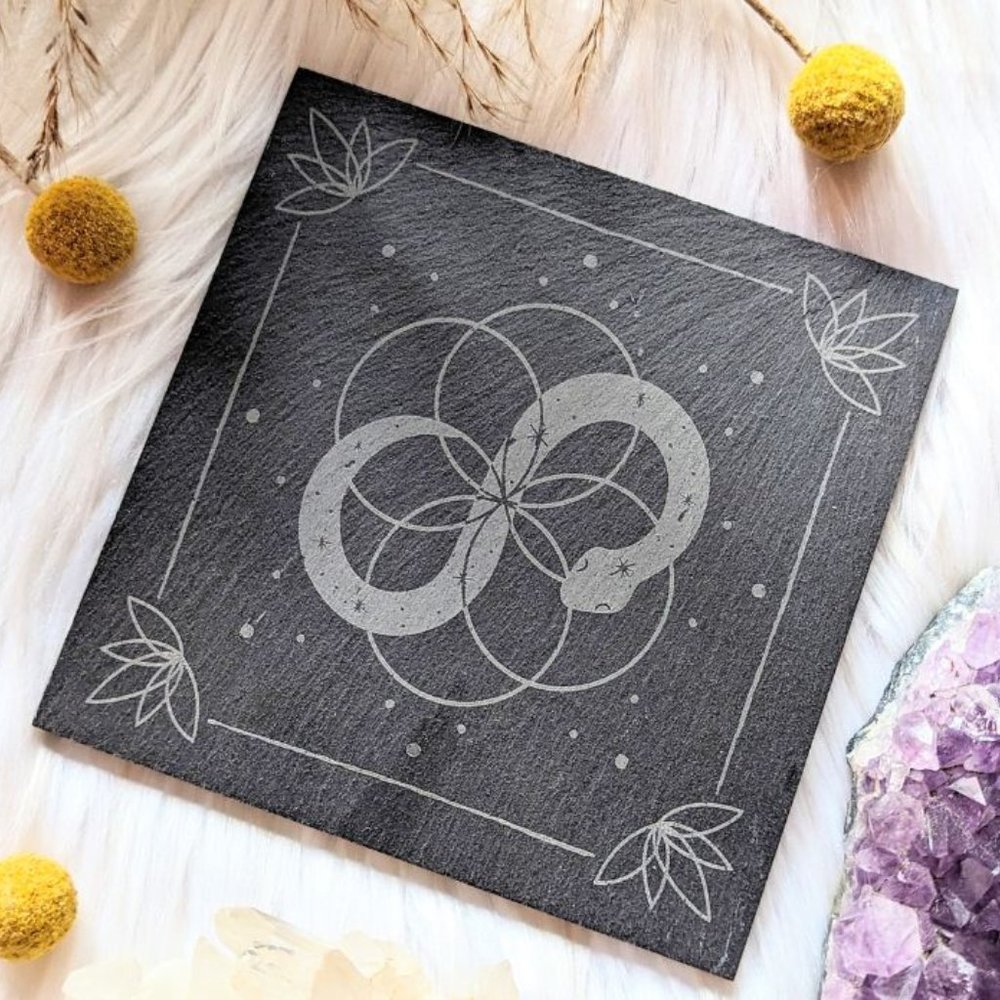 Goddess Provisions Infinite Magic Altar Tile Trivet Black Slate Seed of Life